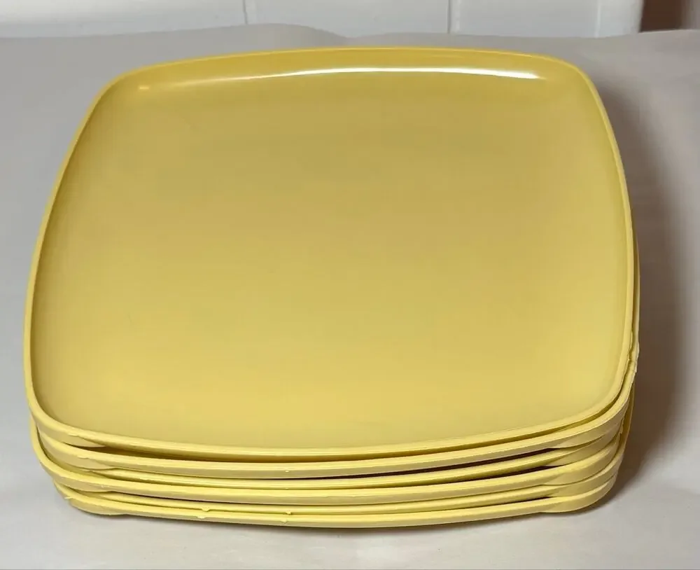 Vtg MCM Yellow Melamine/Plastic Tranquil Ware Byrd Set of 6 Dinner Plates 9”